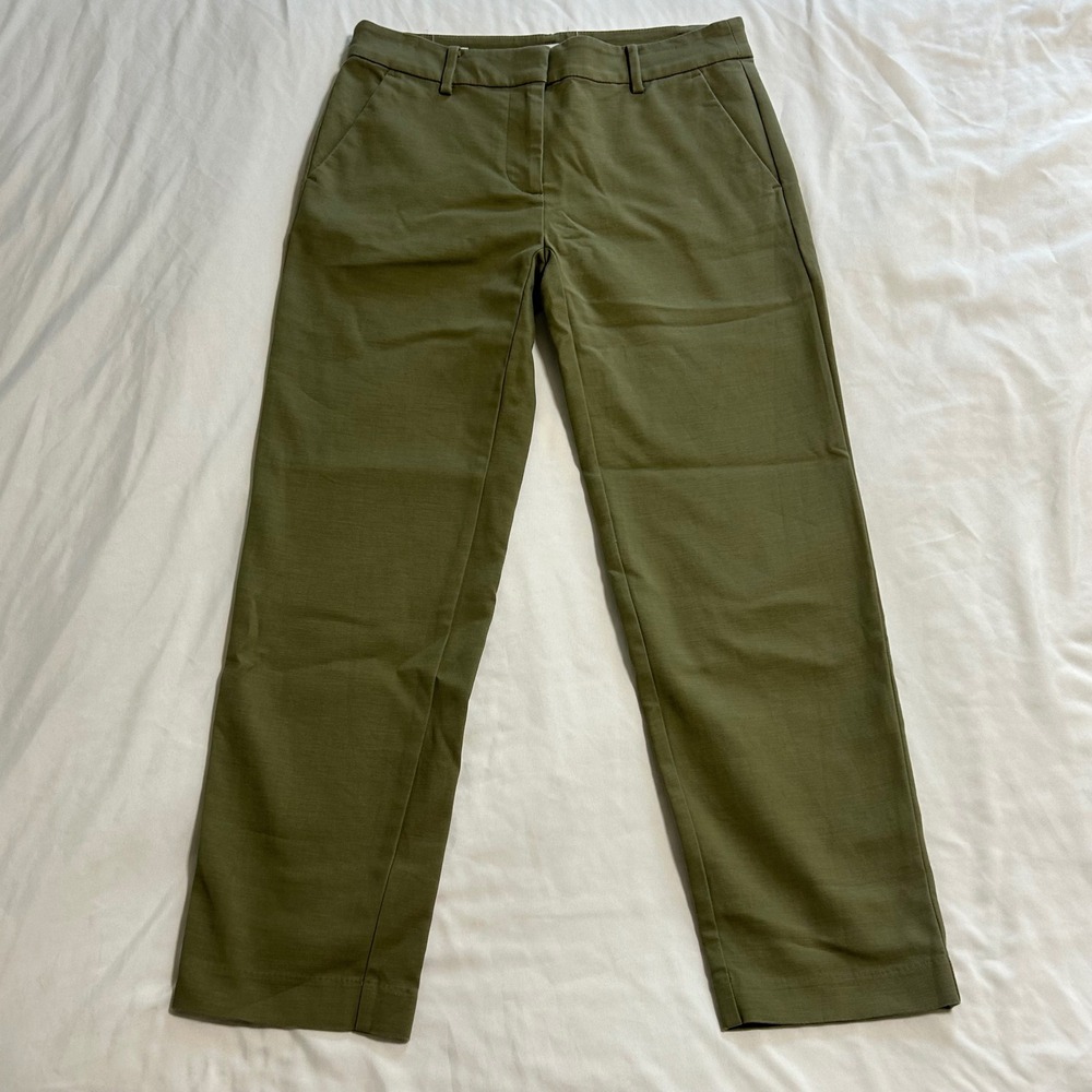 LOFT The Riviera Slim Pants Womens 00 Olive Green Cotton Blend Ankle Trousers